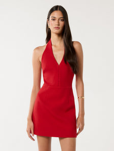 Ricki Halter Hook and Eye Mini Dress Barbados Cherry