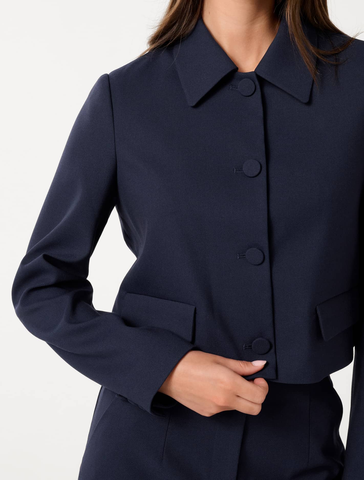 Tanya Cropped Top Collar Jacket Royal Navy Suit