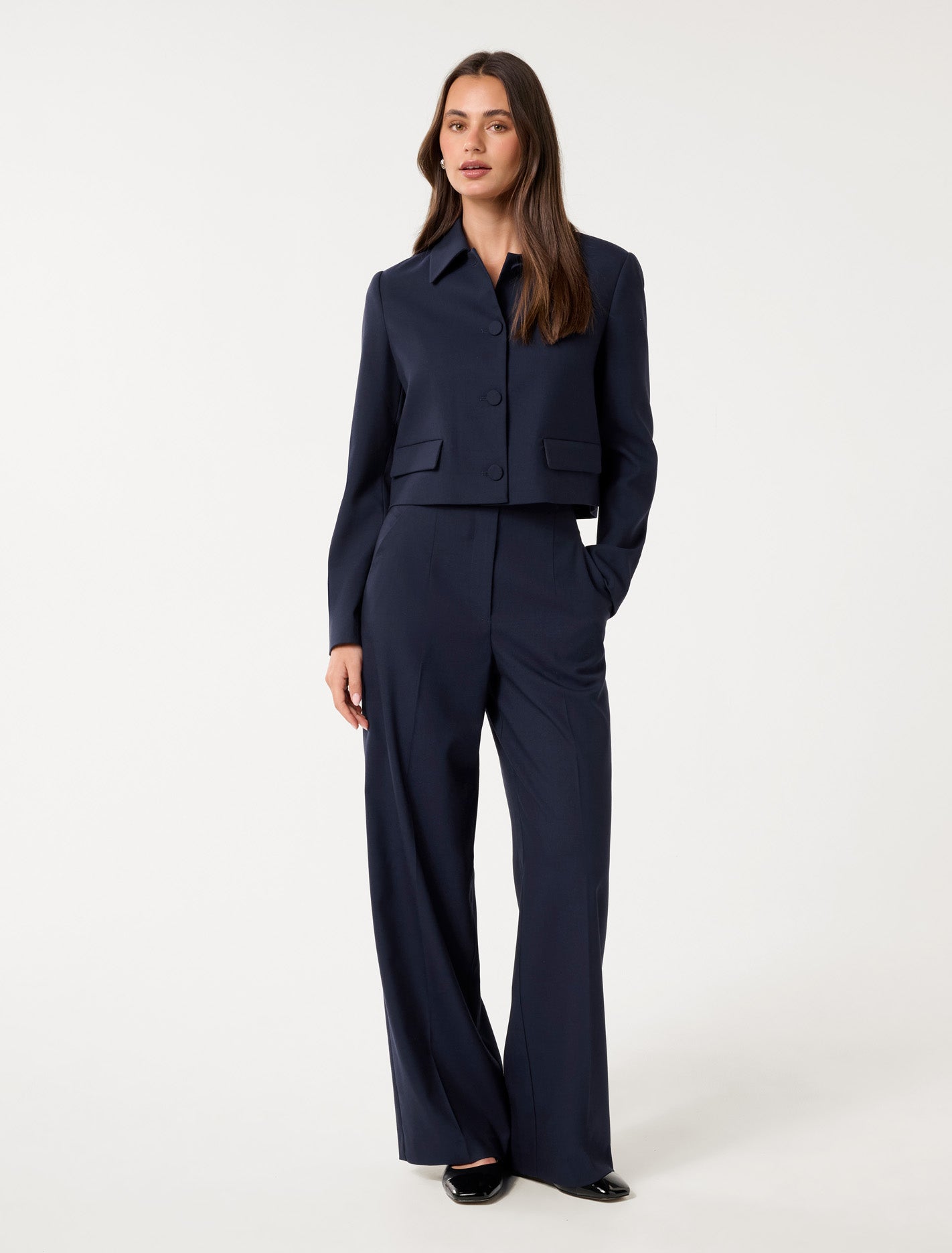 Tanya Cropped Top Collar Jacket Royal Navy Suit