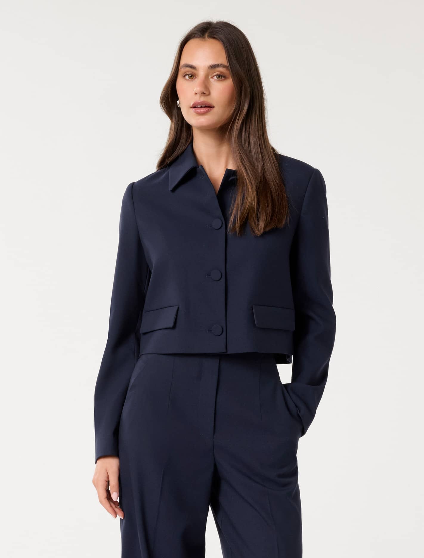 Tanya Cropped Top Collar Jacket Royal Navy Suit