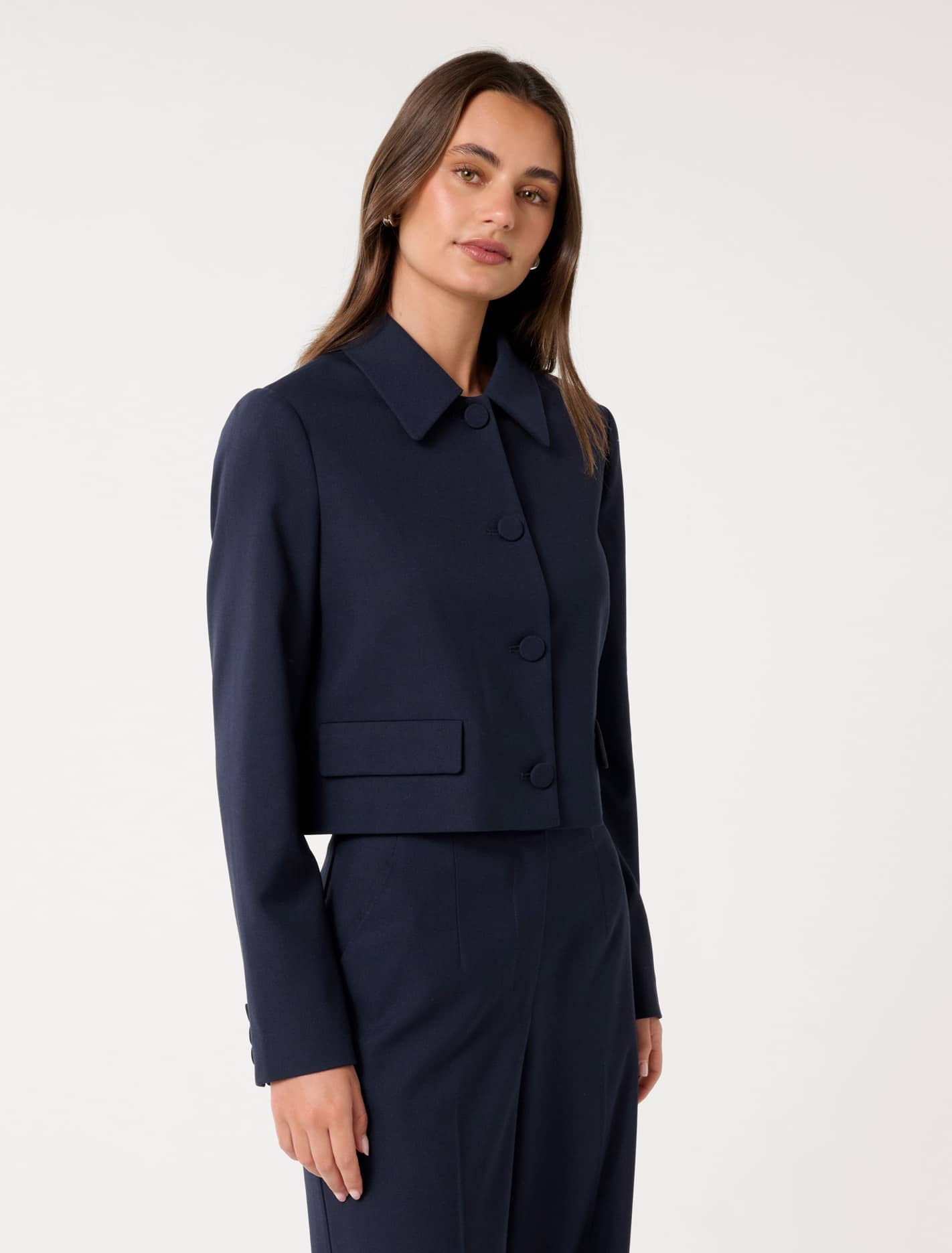 Tanya Cropped Top Collar Jacket Royal Navy Suit
