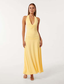 Summer Halter Low Back Dress Pale Banana