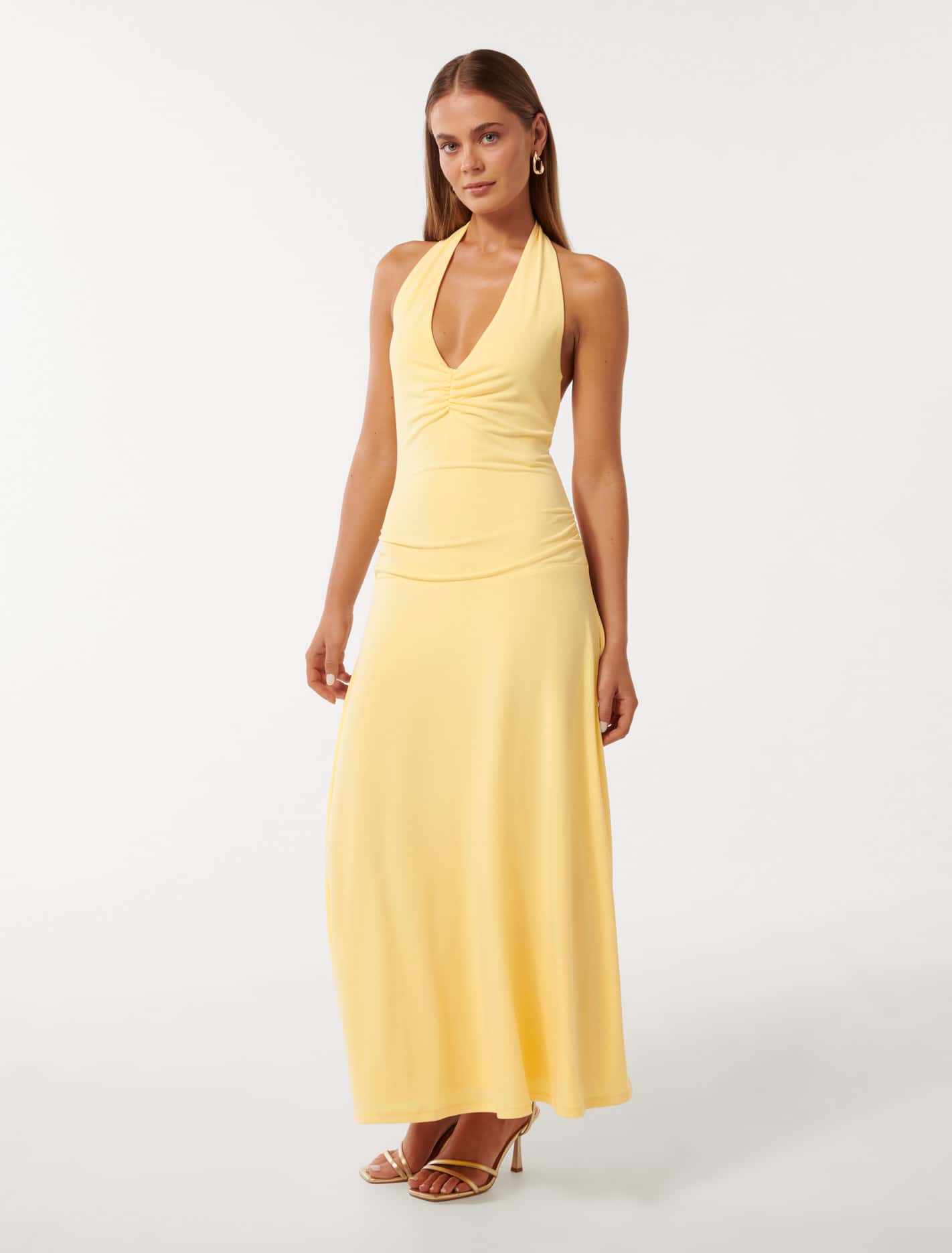 Summer Halter Low Back Dress Pale Banana