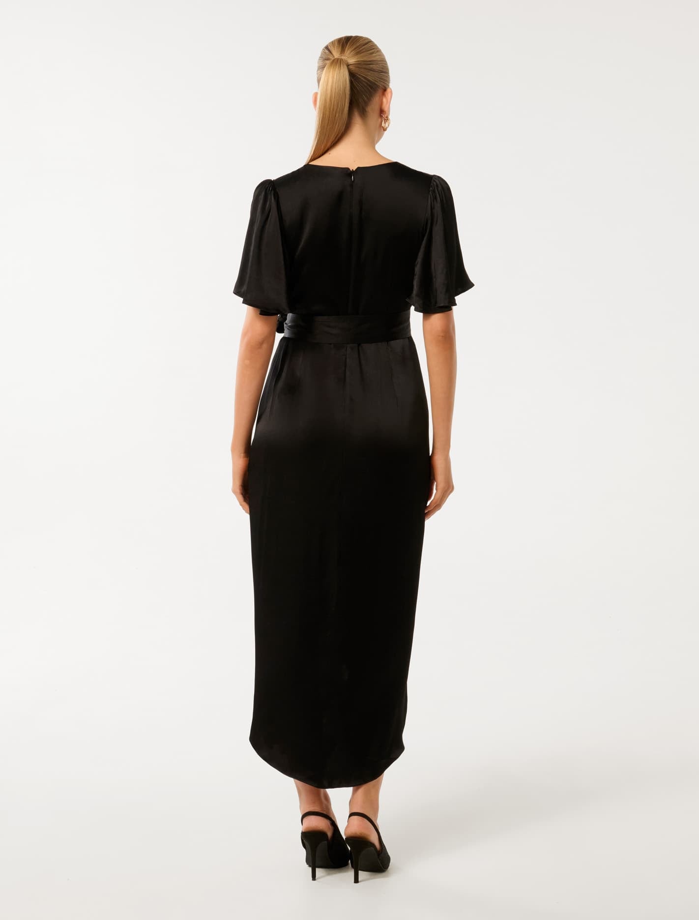 Carolina Satin Midi Dress Black