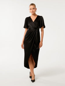 Carolina Satin Midi Dress Black