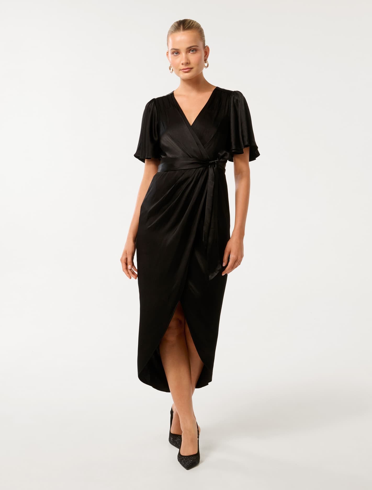 Carolina Satin Midi Dress Black