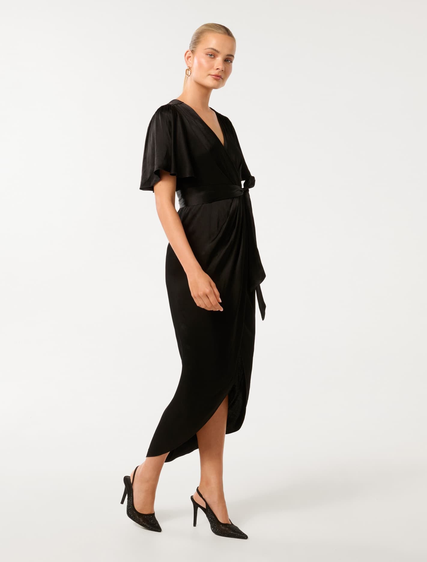 Carolina Satin Midi Dress Black