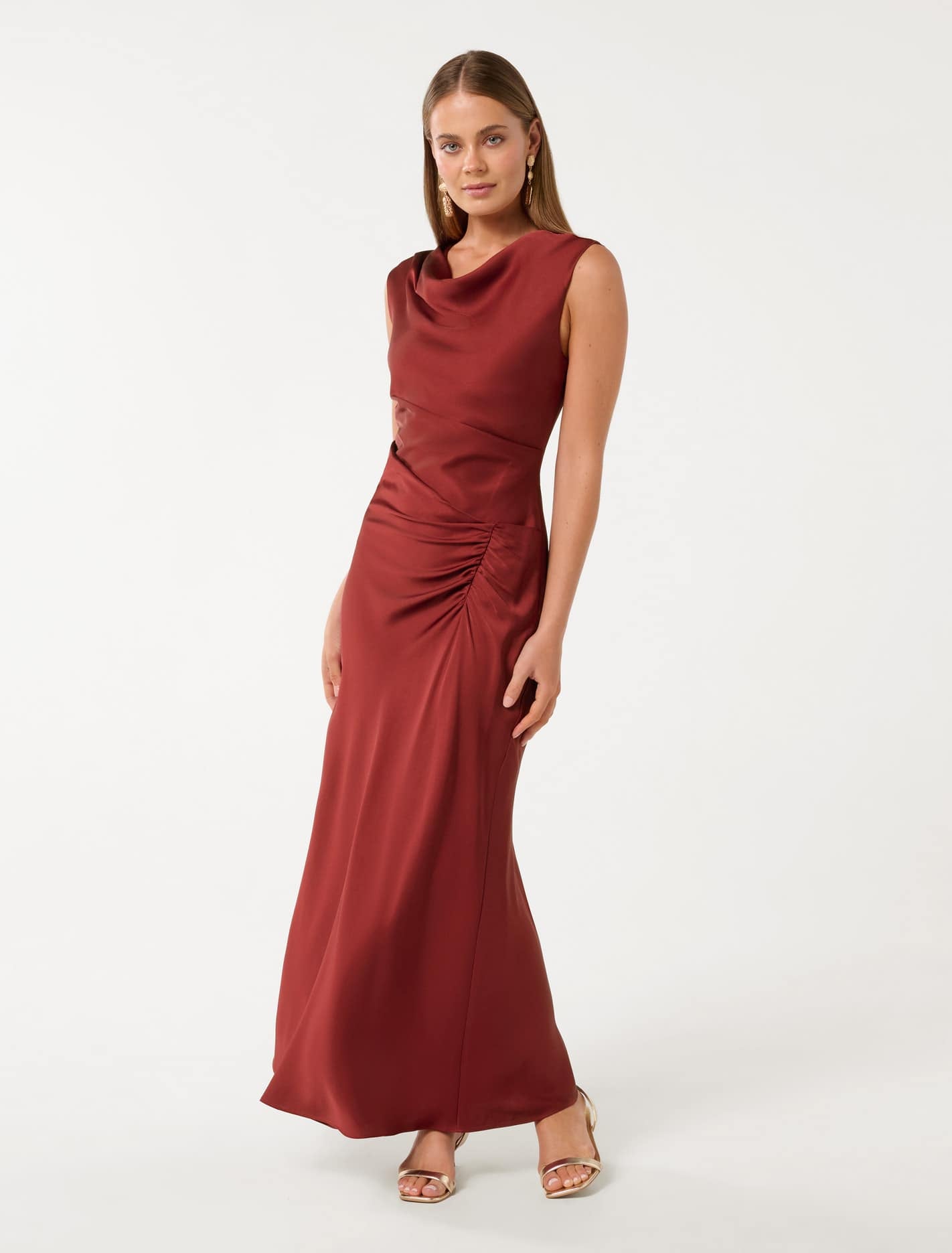 Ava Draped Satin Maxi Dress Shiraz