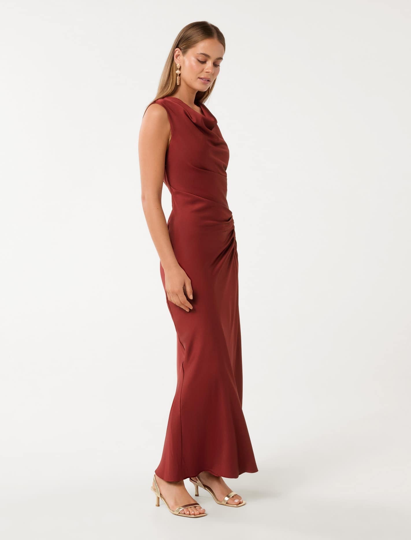 Ava Draped Satin Maxi Dress Shiraz