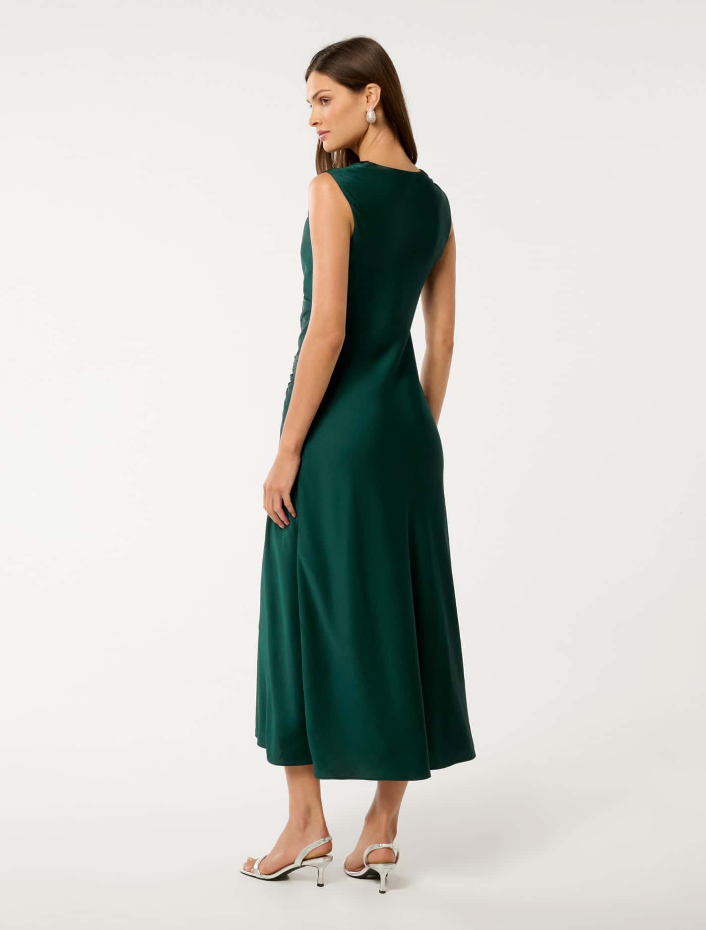 Ava Draped Satin Maxi Dress Forest Moss