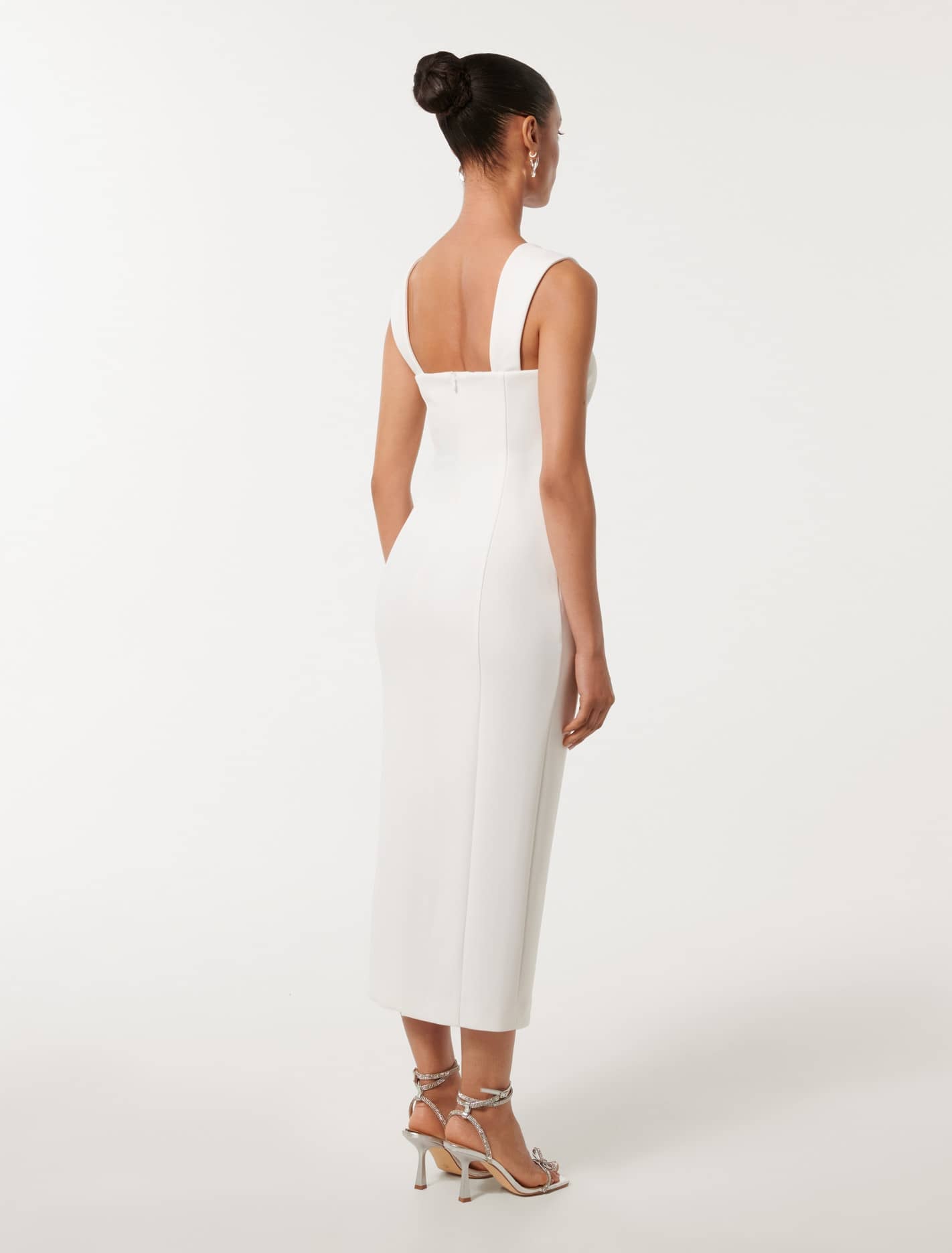 Reina Petite Ruched Bodycon Midi Dress Porcelain