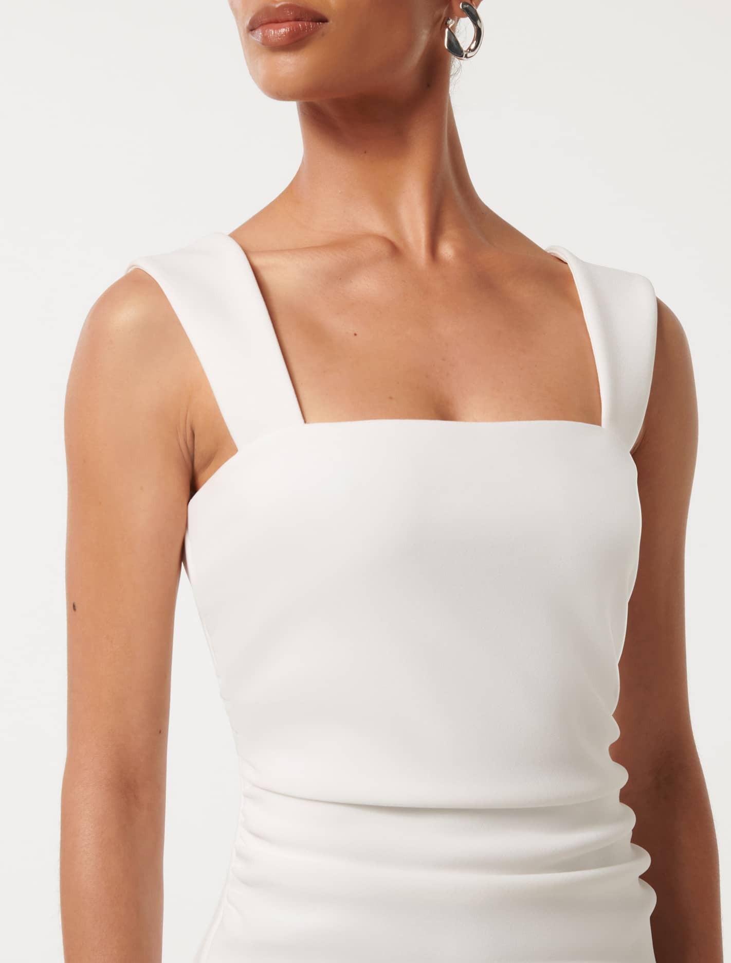 Reina Petite Ruched Bodycon Midi Dress Porcelain