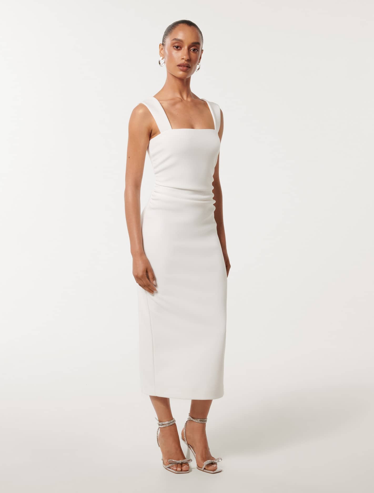 Reina Petite Ruched Bodycon Midi Dress Porcelain