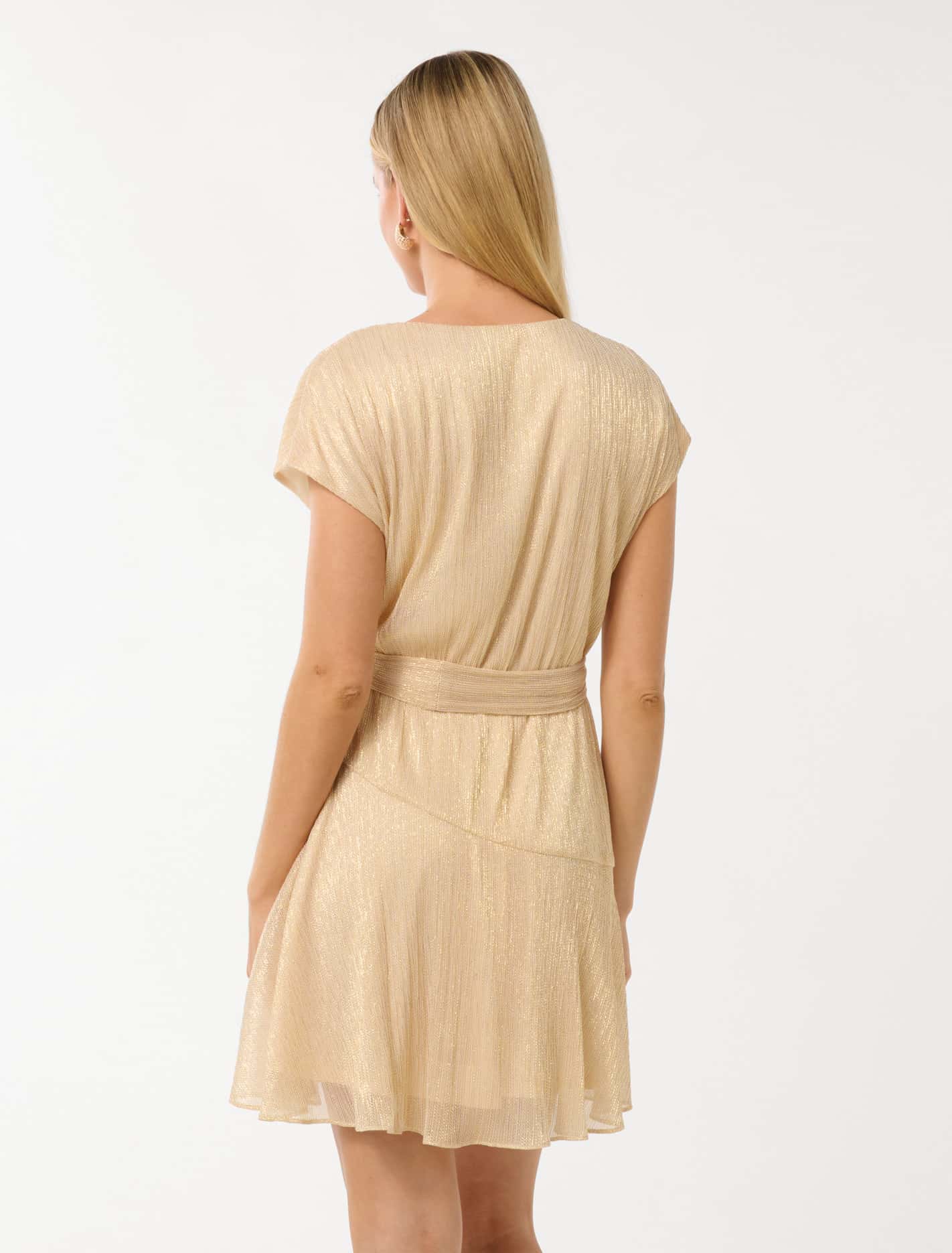 Josephine Plisse Wrap Mini Dress Gold