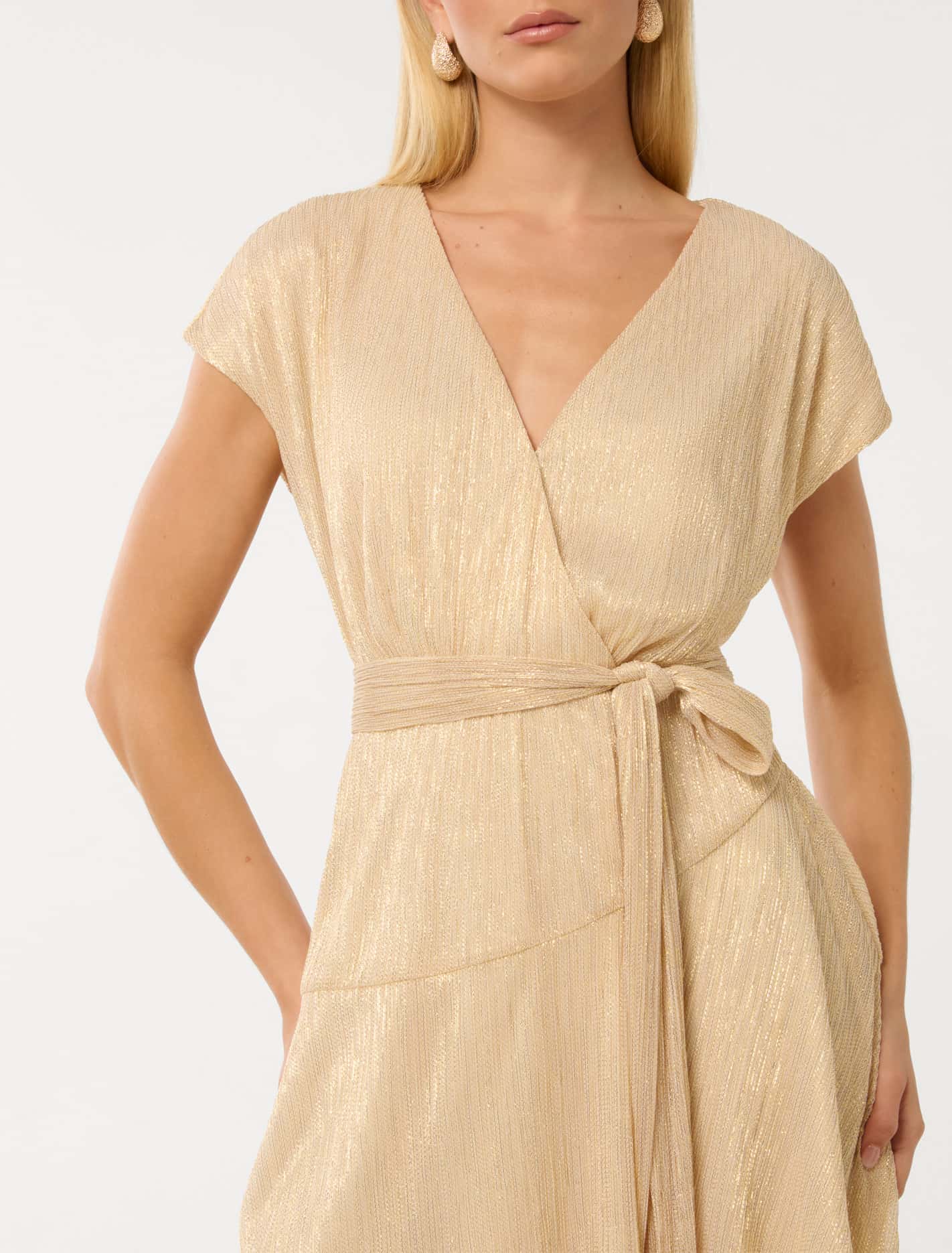 Josephine Plisse Wrap Mini Dress Gold