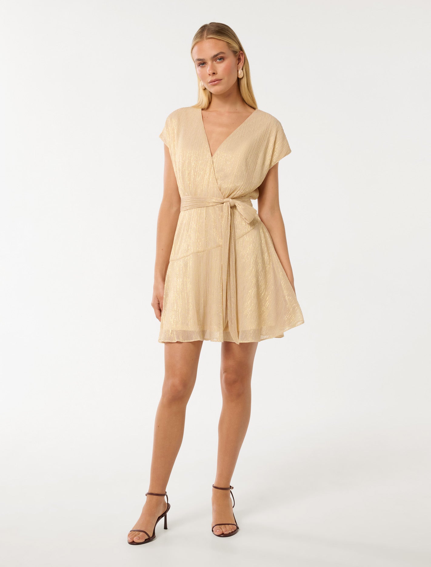 Josephine Plisse Wrap Mini Dress Gold