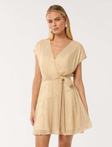 Josephine Plisse Wrap Mini Dress Gold