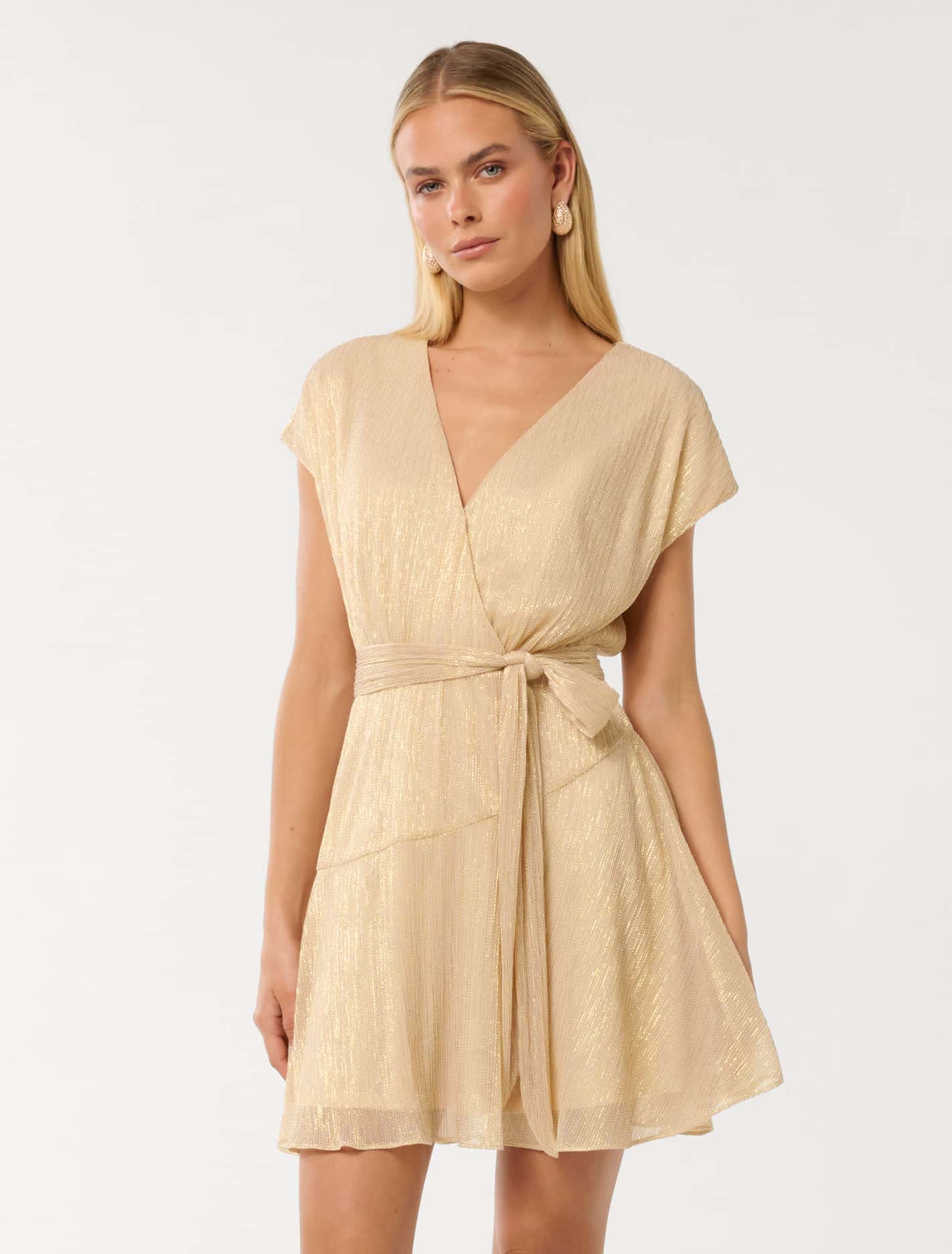 Josephine Plisse Wrap Mini Dress Gold