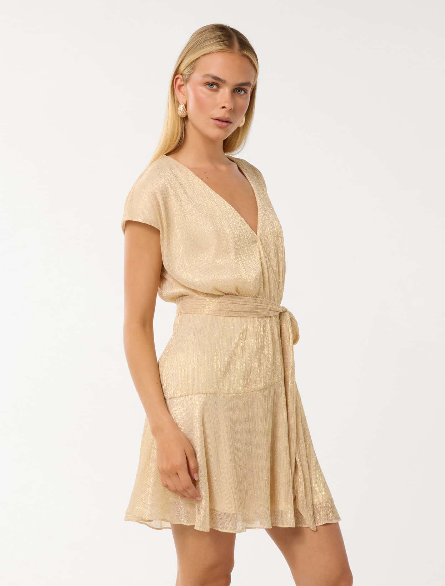 Josephine Plisse Wrap Mini Dress Gold