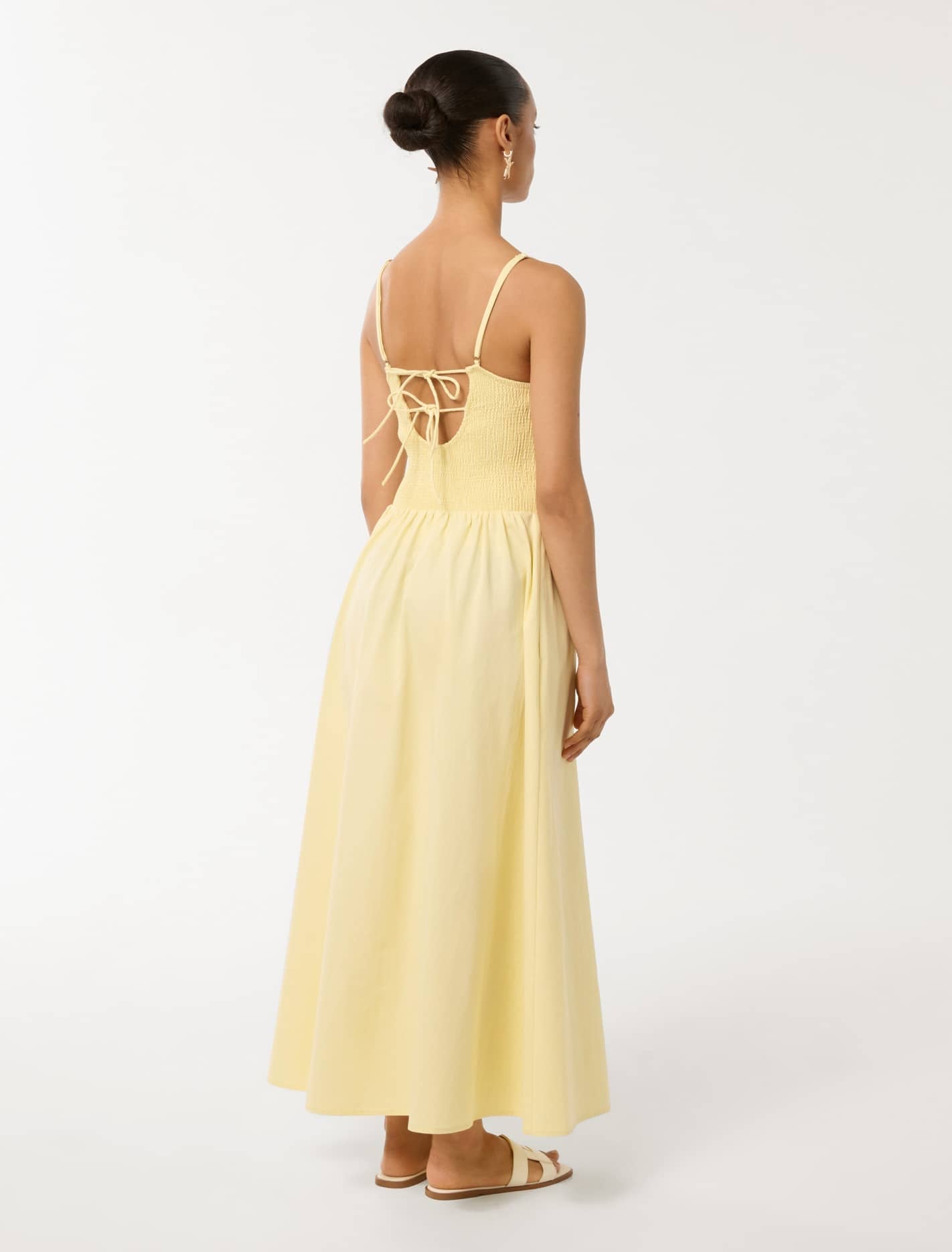 Dylan Petite Shirred Cotton Midi Dress Pastel Yellow