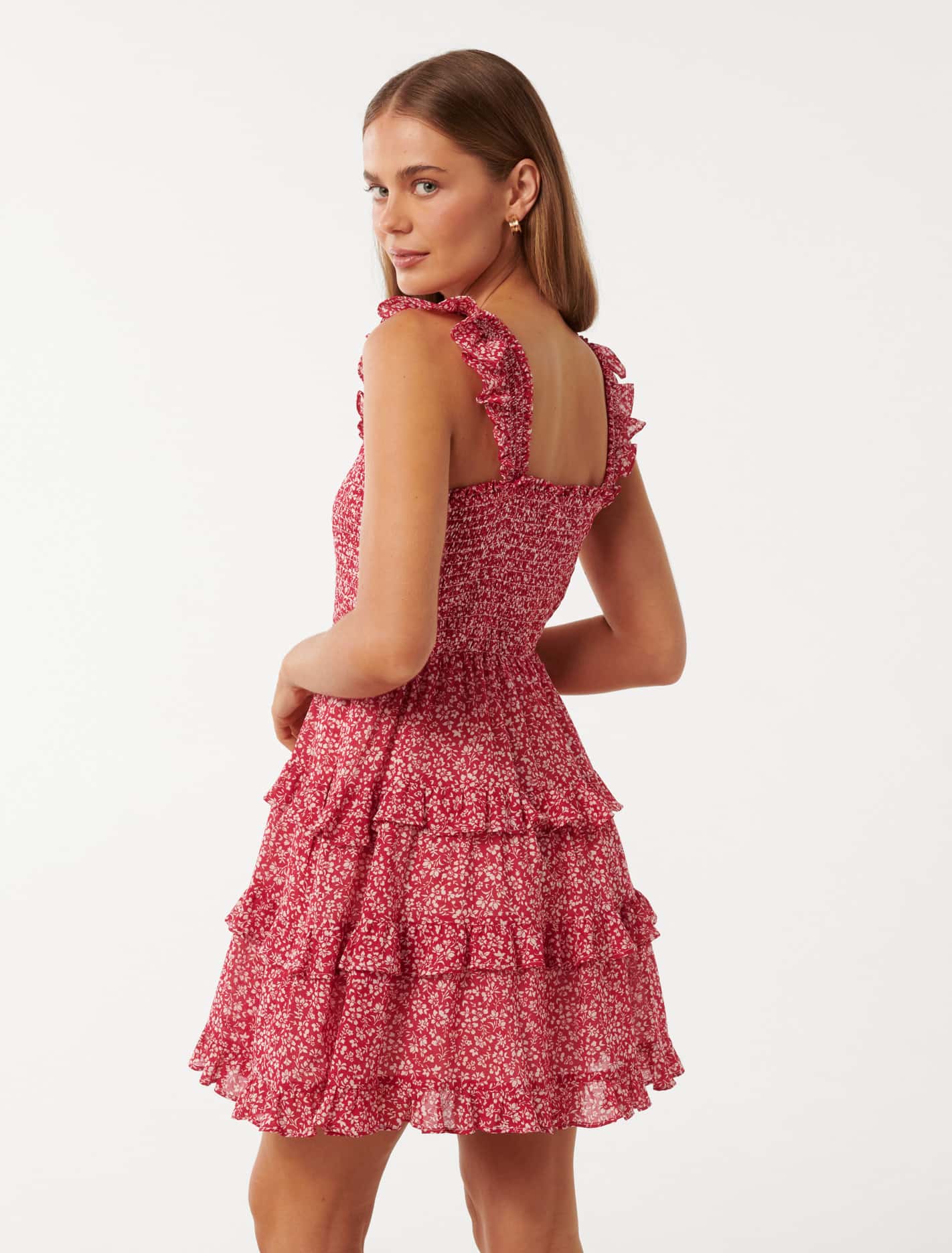 Odette Printed Cotton Mini Dress Red Park Ditsy