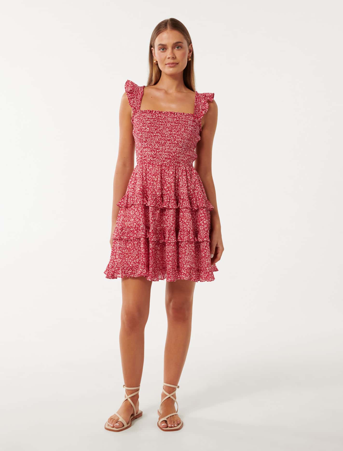 Odette Printed Cotton Mini Dress Red Park Ditsy