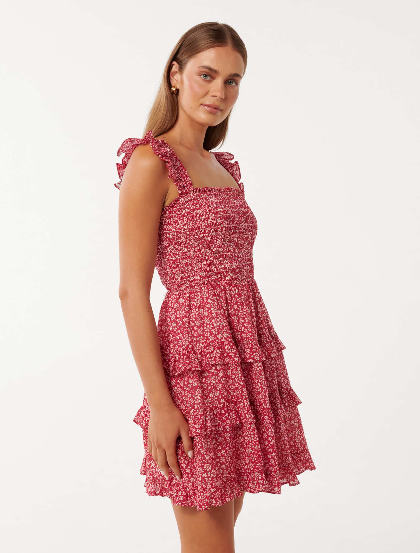 Odette Printed Cotton Mini Dress Red Park Ditsy