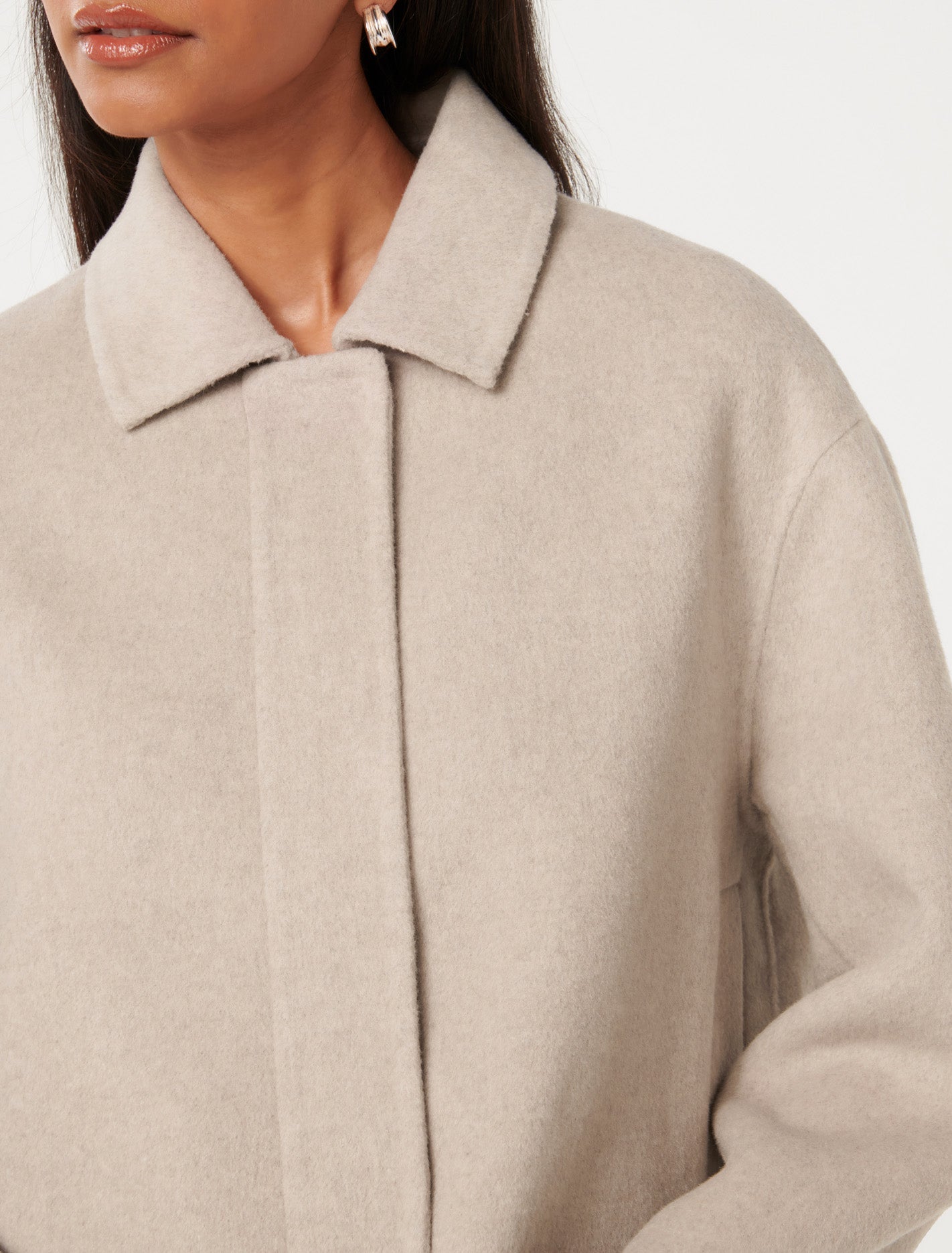 Eden Petite Zip-Through Felled Jacket Soft Oatmeal