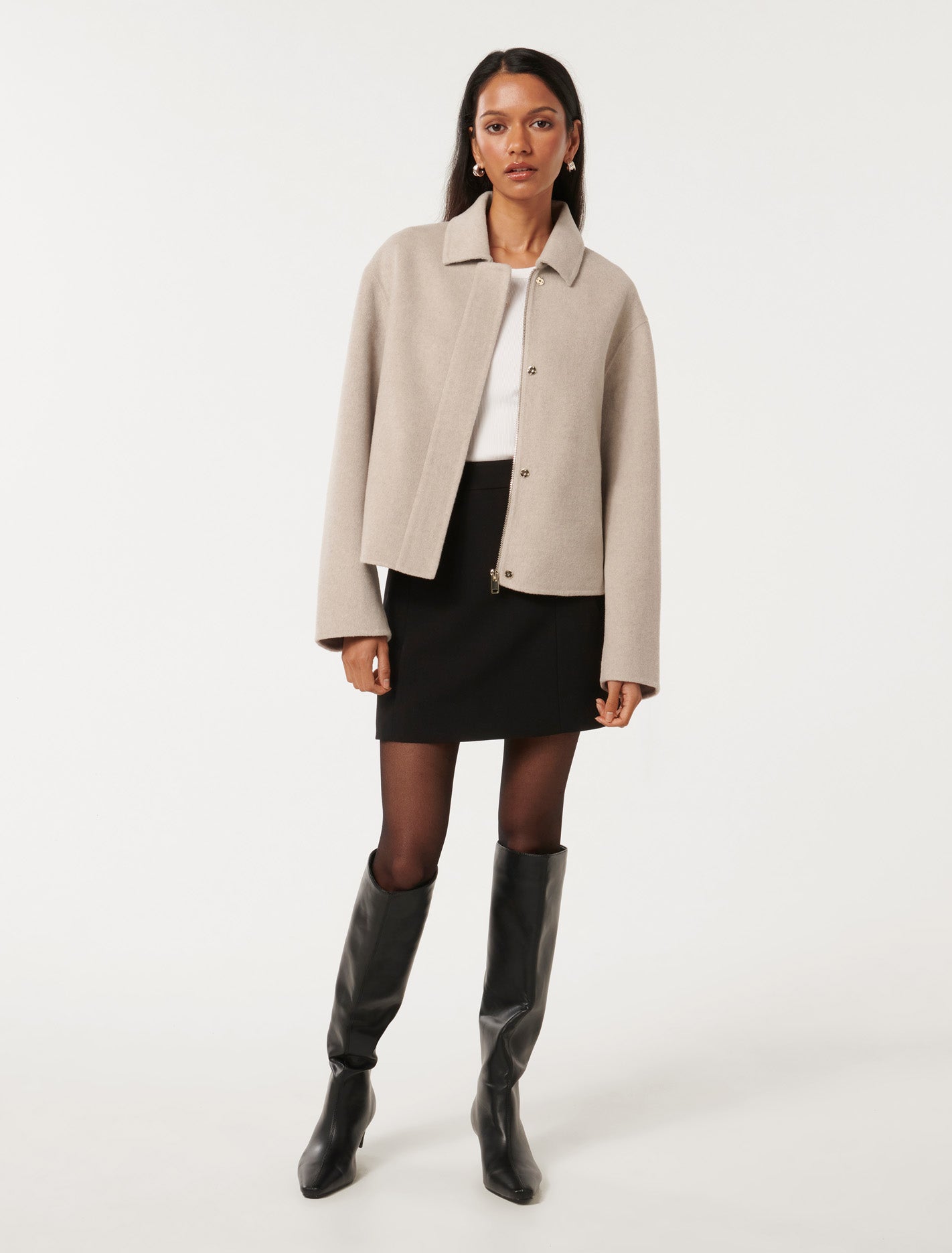 Eden Petite Zip-Through Felled Jacket Soft Oatmeal