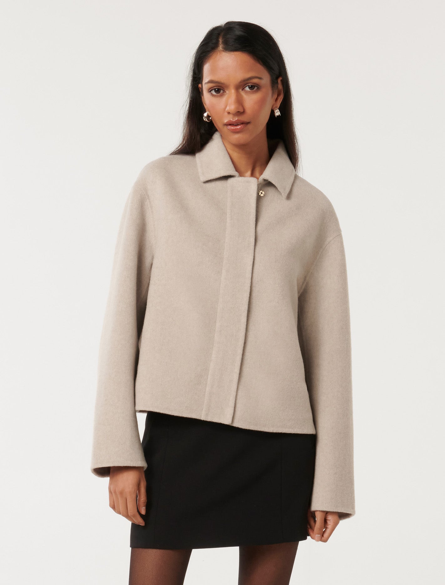 Eden Petite Zip-Through Felled Jacket Soft Oatmeal