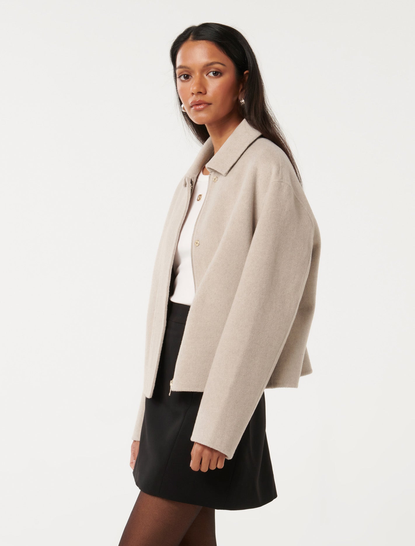 Eden Petite Zip-Through Felled Jacket Soft Oatmeal