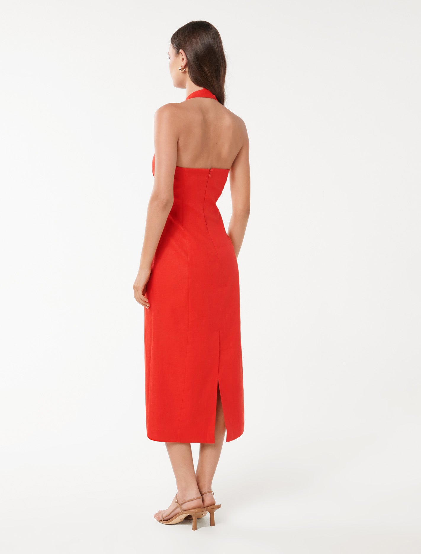 Anderson Halter Neck Linen Midi Flame Scarlet