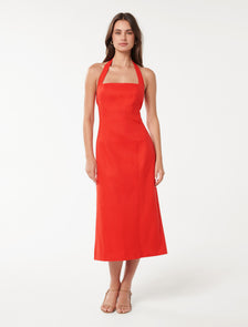 Anderson Halter Neck Linen Midi Flame Scarlet