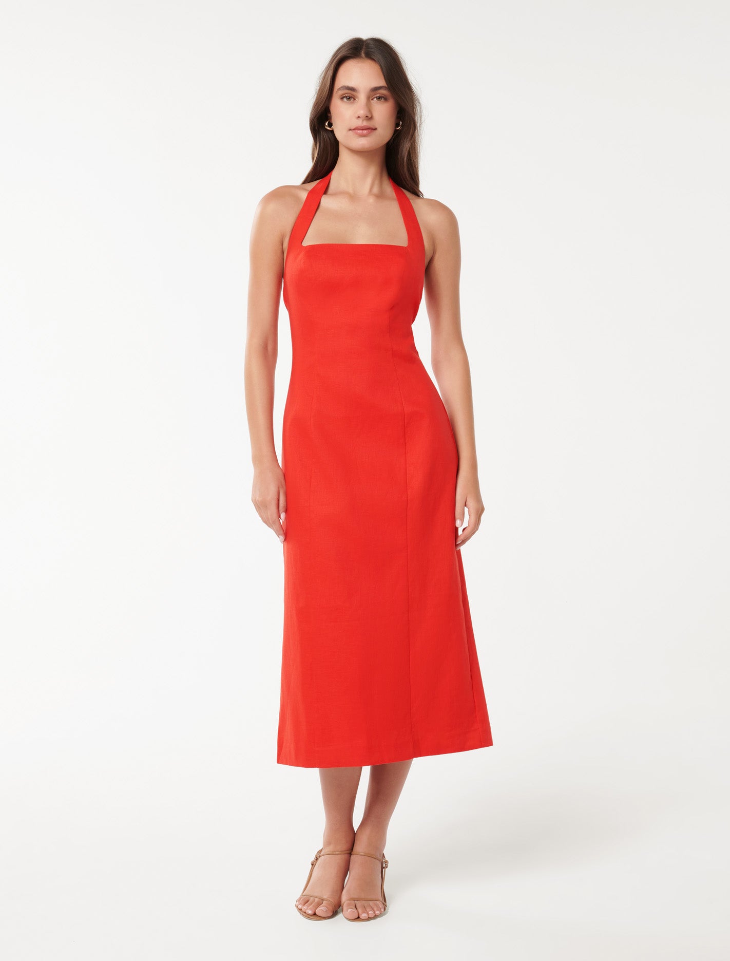 Anderson Halter Neck Linen Midi Flame Scarlet