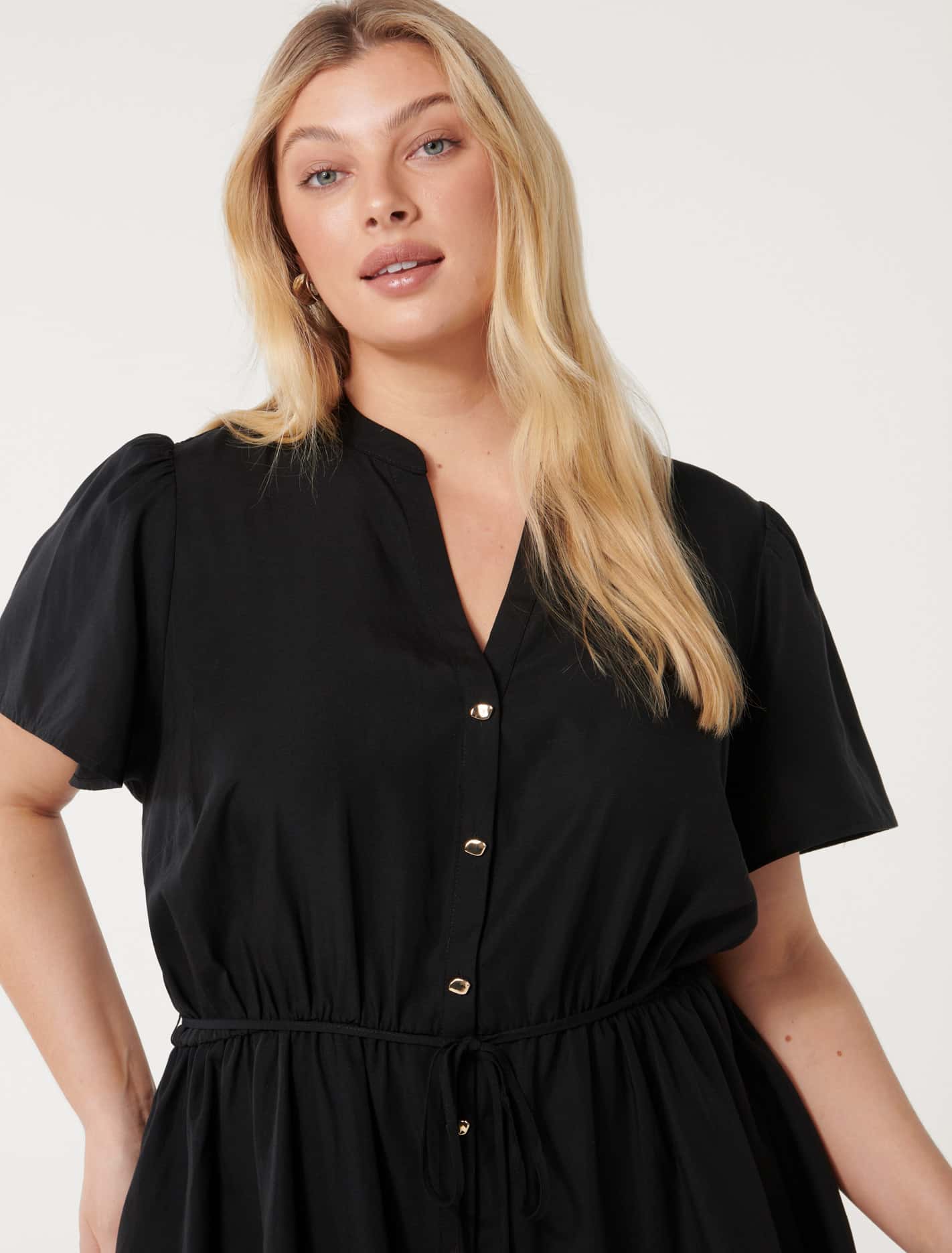 Logan Curve Shirt Mini Dress Black