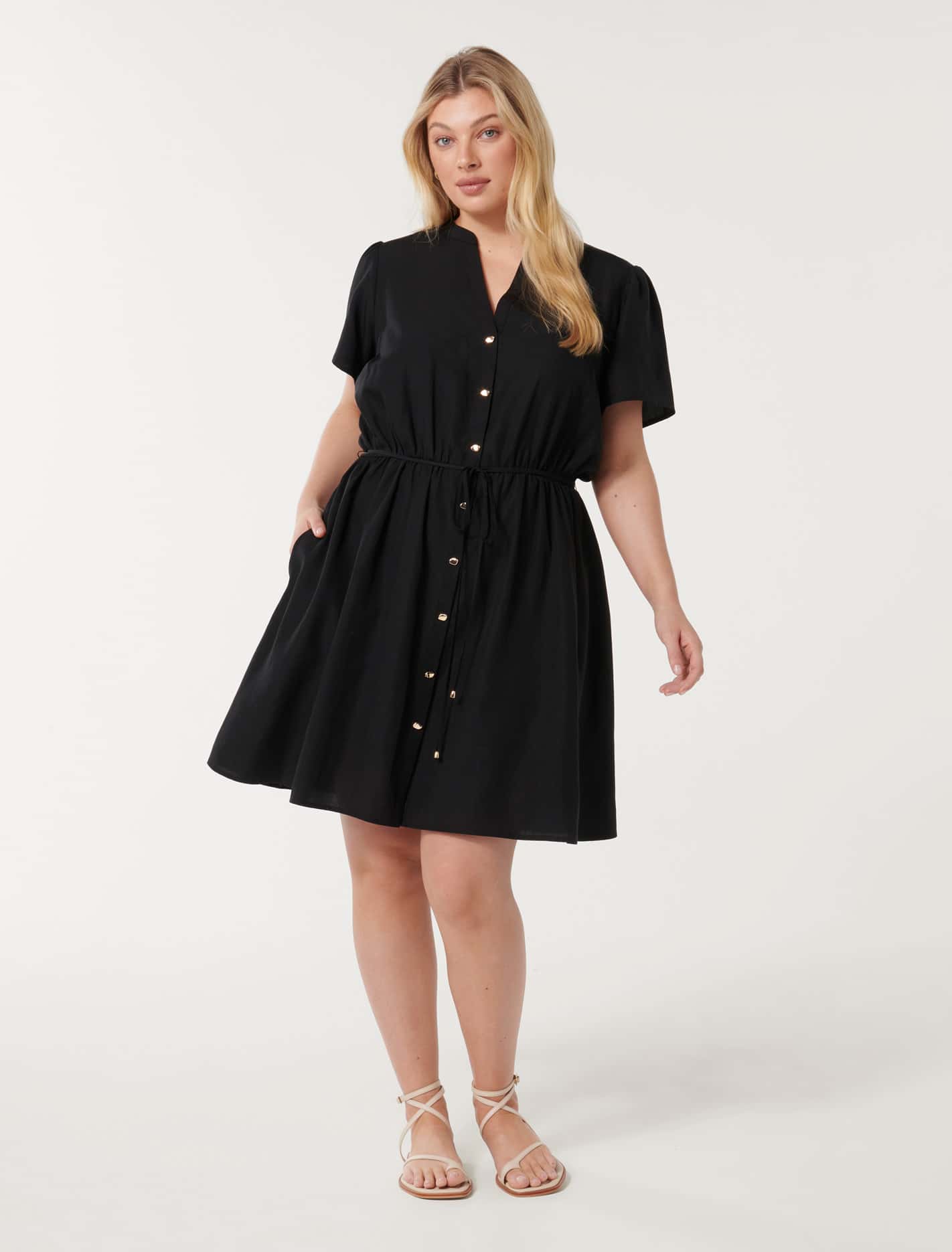 Logan Curve Shirt Mini Dress Black
