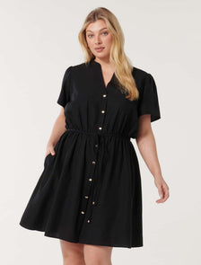 Logan Curve Shirt Mini Dress Black