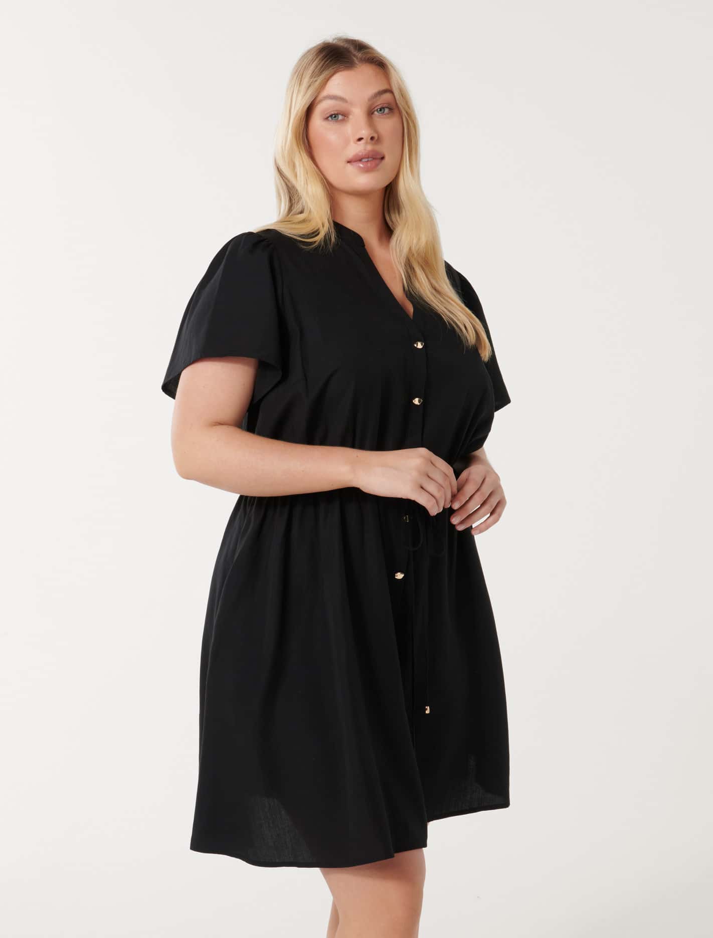 Logan Curve Shirt Mini Dress Black