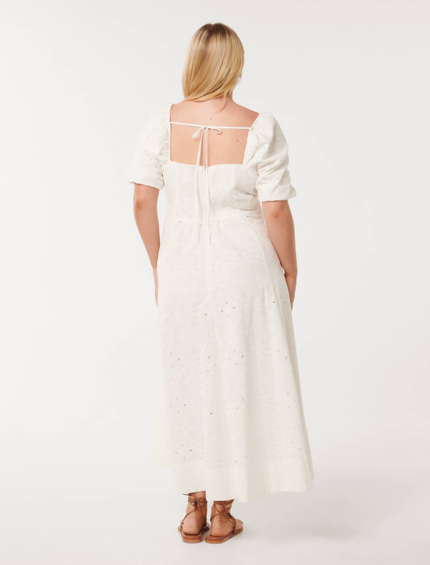 Bellona Curve Broderie Midi Dress Porcelain