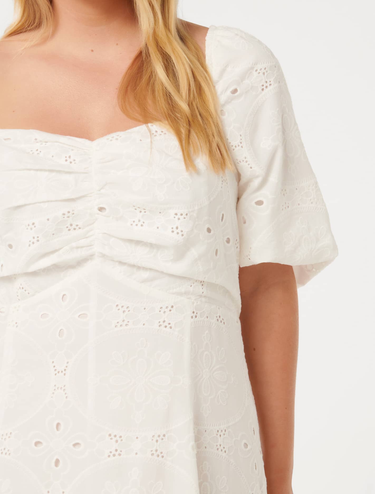 Bellona Curve Broderie Midi Dress Porcelain