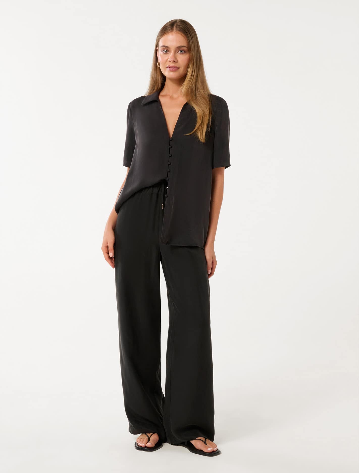 Bella Button Front Shirt Black