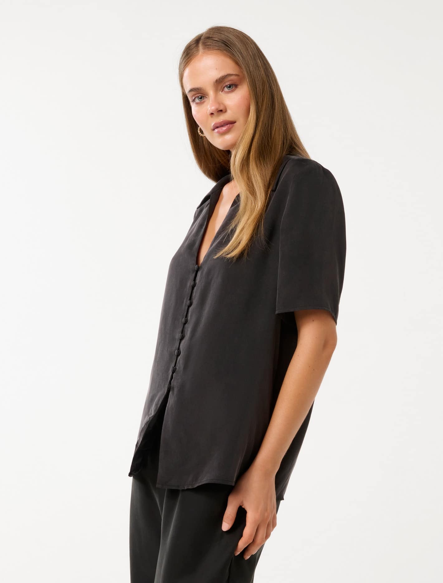 Bella Button Front Shirt Black