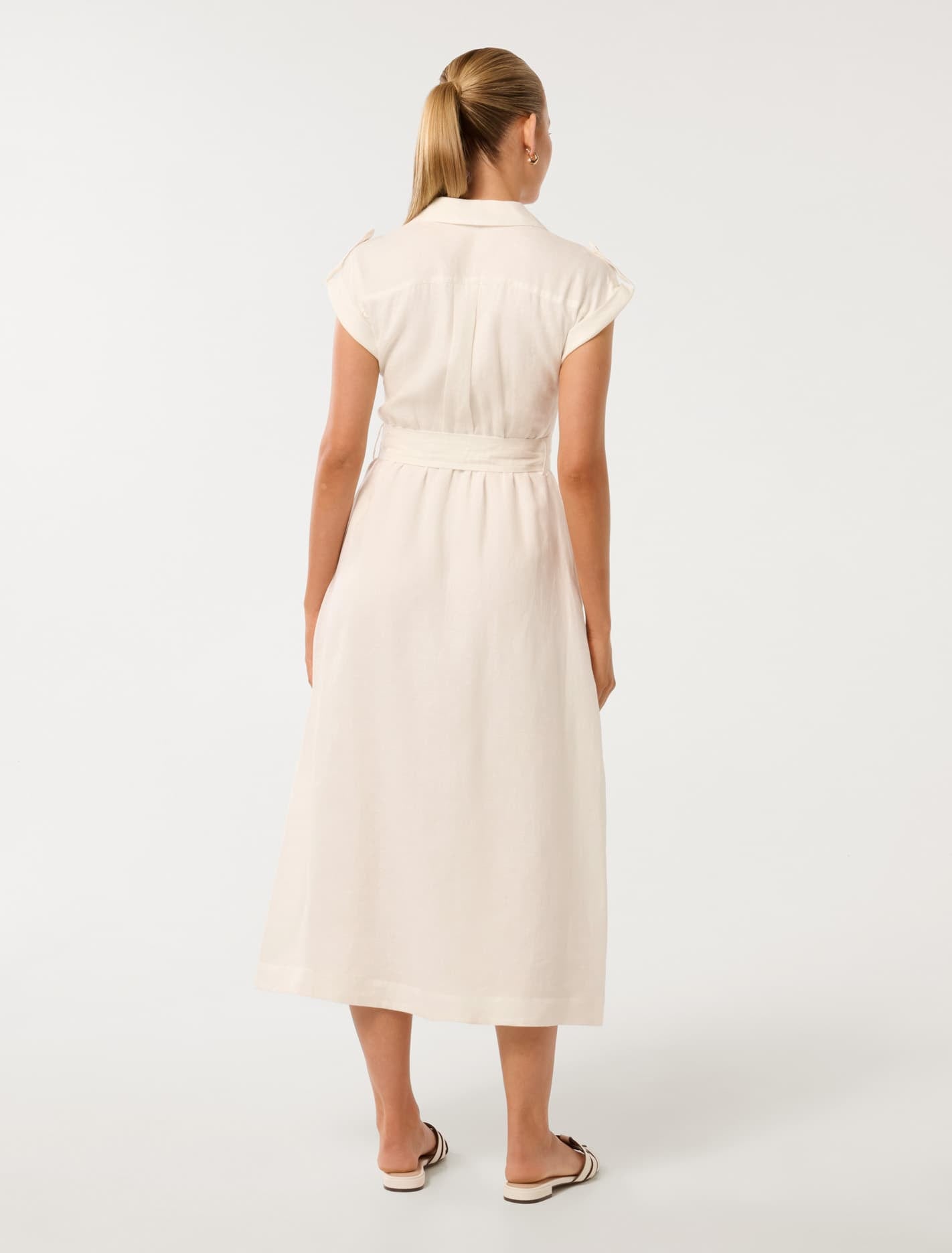 Alison Utility Linen Midi Dress Porcelain