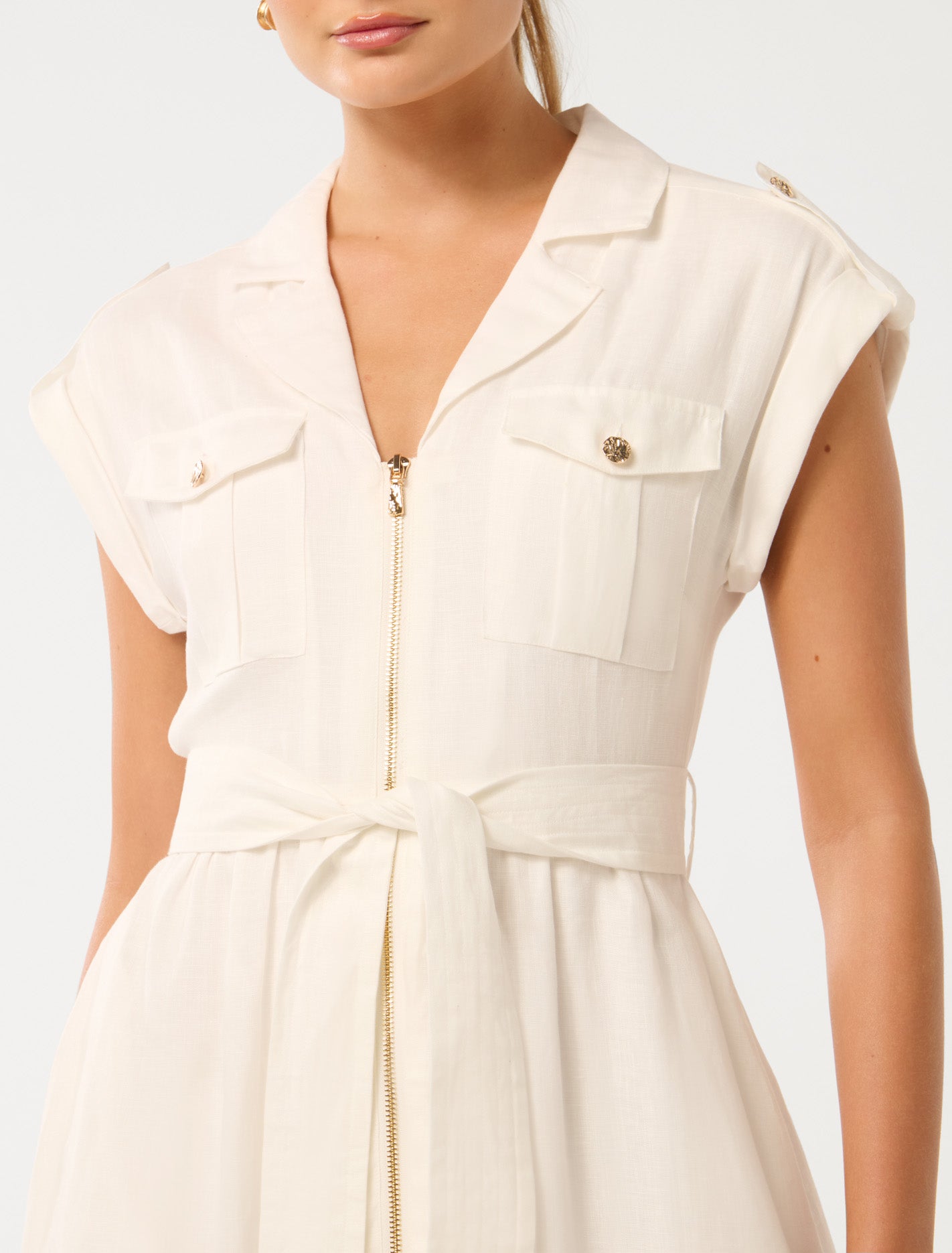 Alison Utility Linen Midi Dress Porcelain