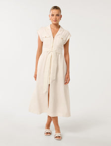 Alison Utility Linen Midi Dress Porcelain