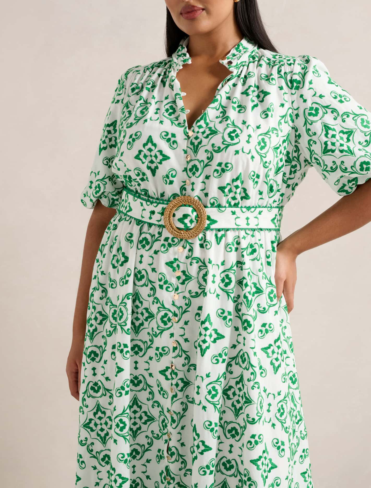 Rhiannon Curve Embroidered Midi Dress Green Small Marina