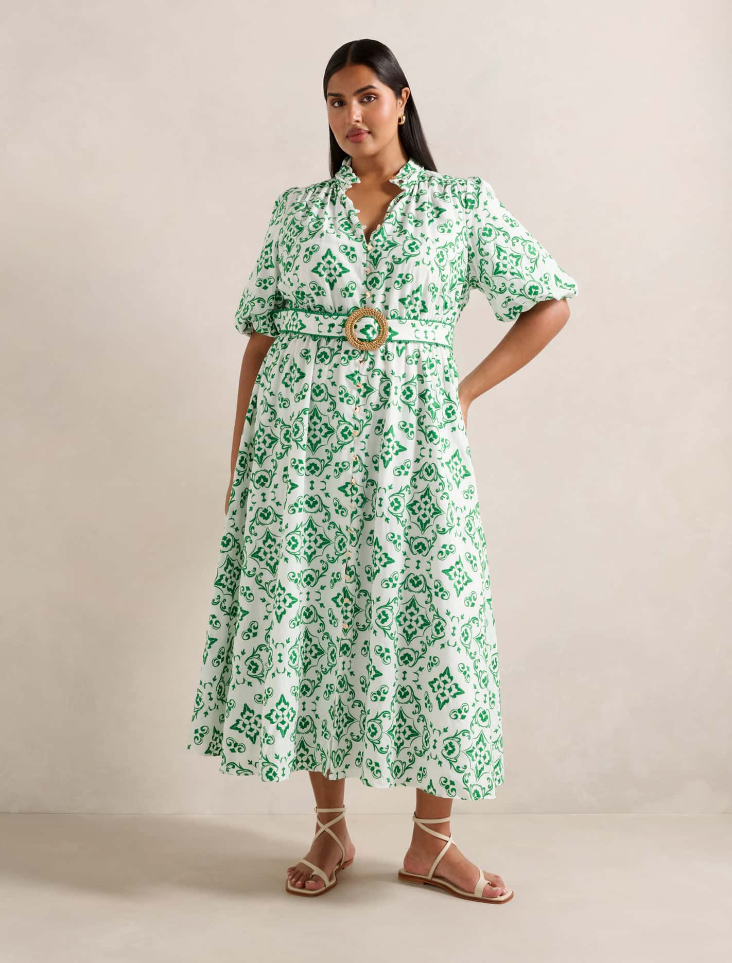 Rhiannon Curve Embroidered Midi Dress Green Small Marina