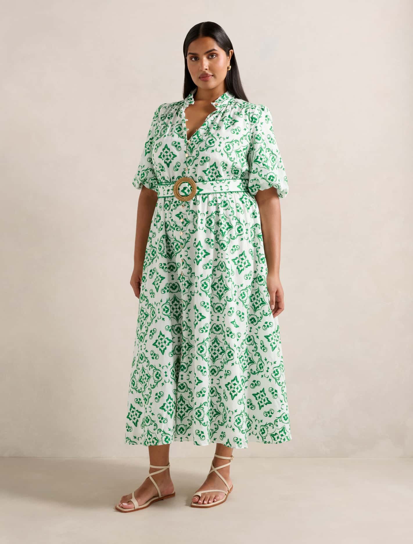 Rhiannon Curve Embroidered Midi Dress Green Small Marina