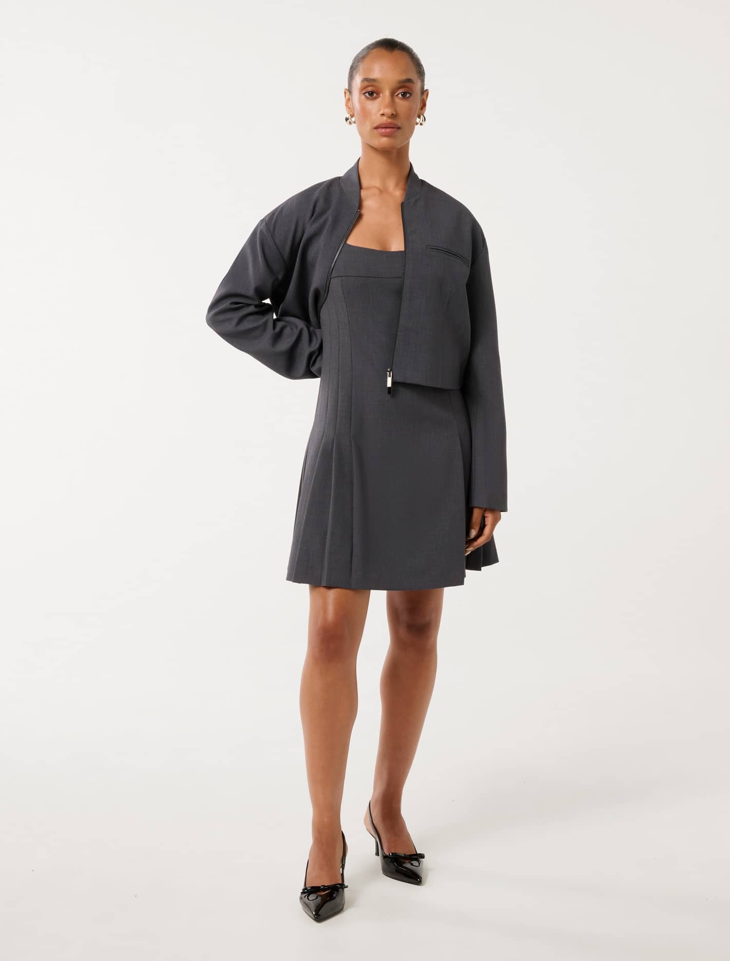 Maddison Petite Formal Bomber Jacket Grey Marle Co-ord