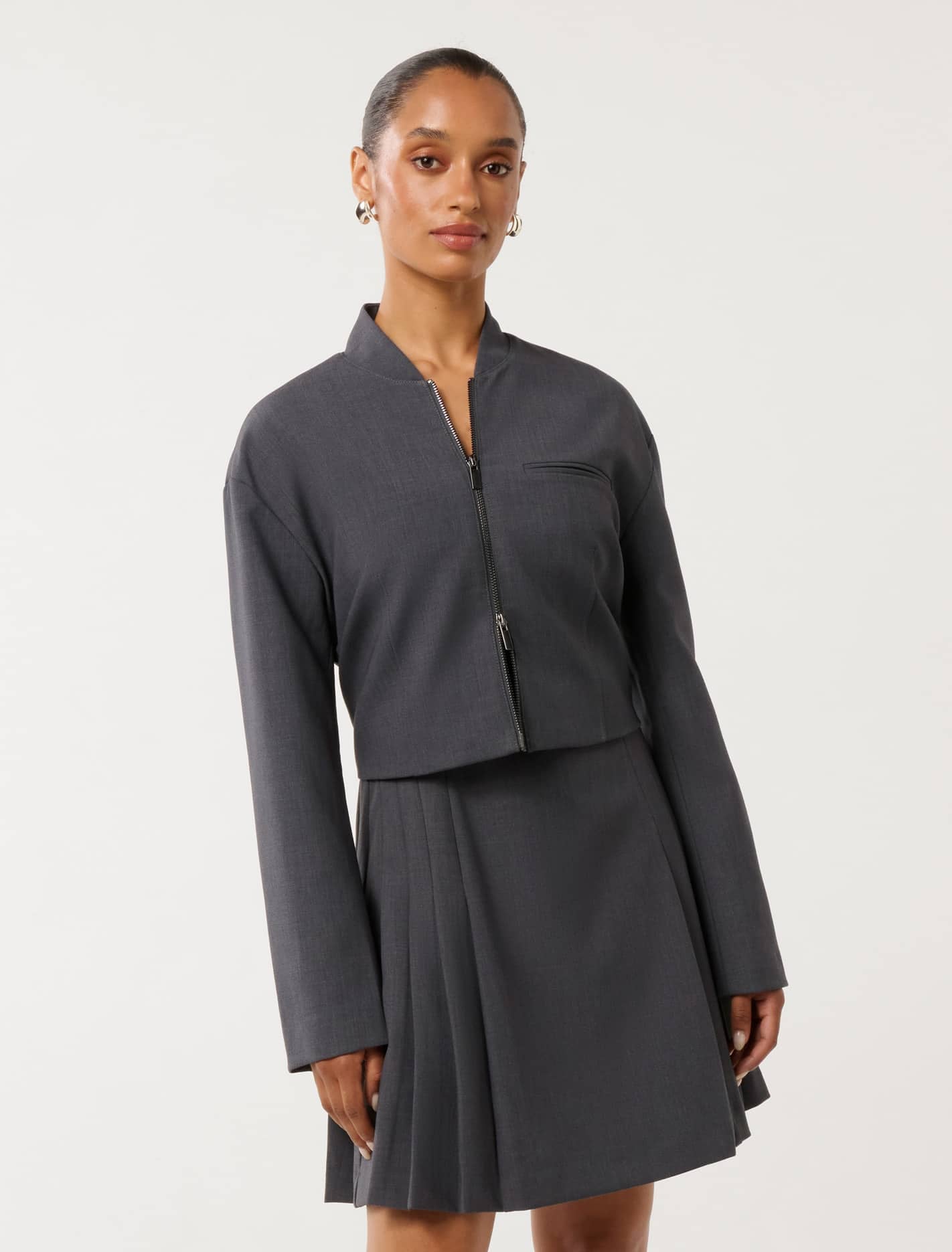 Maddison Petite Formal Bomber Jacket Grey Marle Co-ord